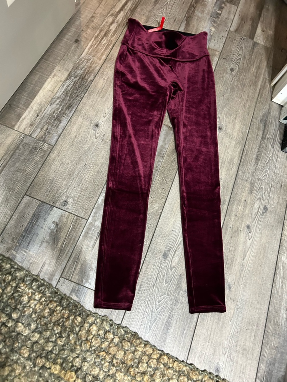 Spanx Velvet Leggings Rich Burgundy Size m Power Waistband Cozy